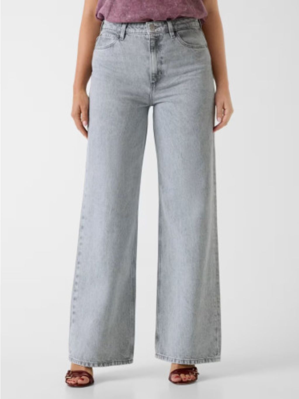 Blugi Wide Leg, gri deschis